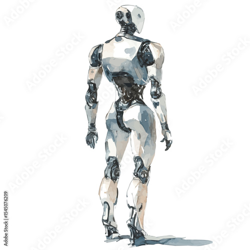 watercolor of Humanoid Robot, vector, isolated on a white background.