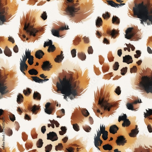 Artistic Leopard Spots Watercolor Pattern on White Background