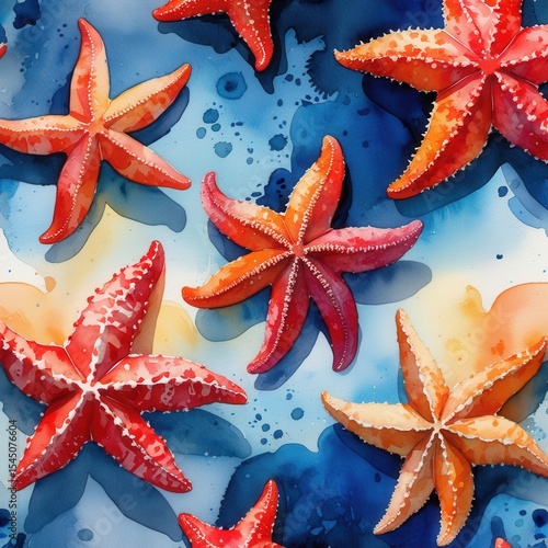 Watercolor Starfish Seamless Pattern - Marine Life Background