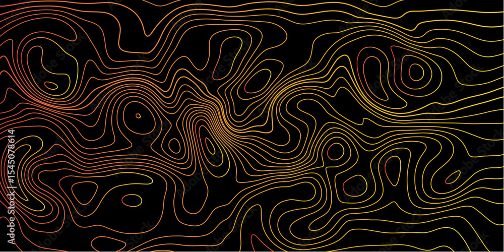 Obraz premium Glowing Orange Topographic Line Background on Black – Futuristic Vector Terrain Art.
