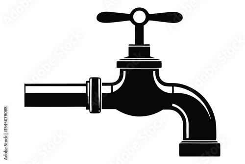 Black Silhouette Graphic Depiction of a Classic Faucet with Valve Handle and Spout