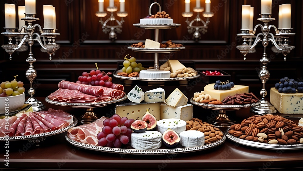 Fototapeta premium Elegant Cheese and Charcuterie Board A Gourmet Food Spread