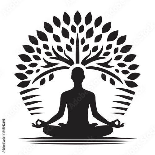 Yoga Pose Silhouette with Tree of Life Symbolism