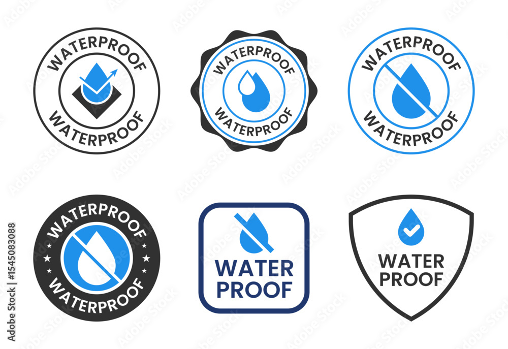 Obraz premium Waterproof icons set design, water resistant signs, liquid proof protection