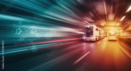 Highspeed medical transport vehicle hurtling through a tunnel