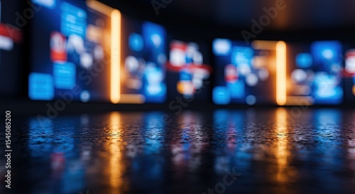 Wallpaper Mural Abstract technology background with glowing screens and reflections on wet surface concept design Torontodigital.ca