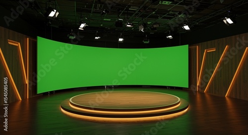 Green screen studio background virtual set for tv show news interview chroma key video production stage
