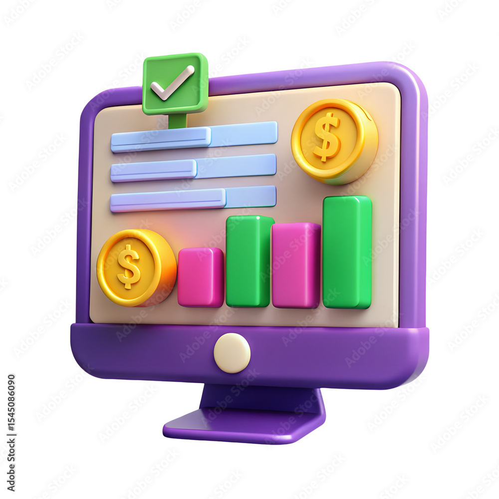 3d render of computer screen showing financial growth 3d render of computer screen showing financial growth