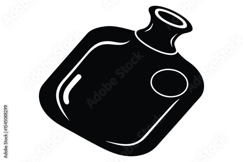 Simple Graphic Illustration of a Black Hot Water Bottle with Round Stopper