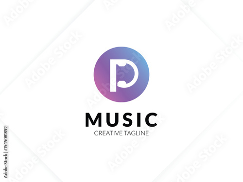 Letter P gradient music logo with headphone for your brand