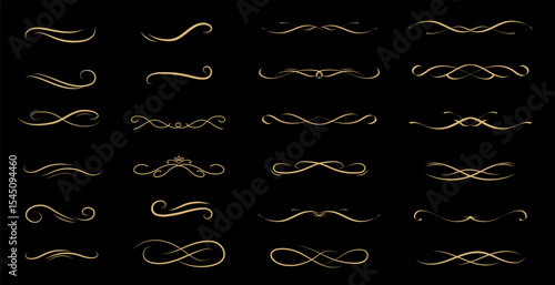 Set of Vintage decorative golden lines. text dividers. Gold line border. Lines separators, Borders, Vintage dividers, Underline elements. Vector illustration