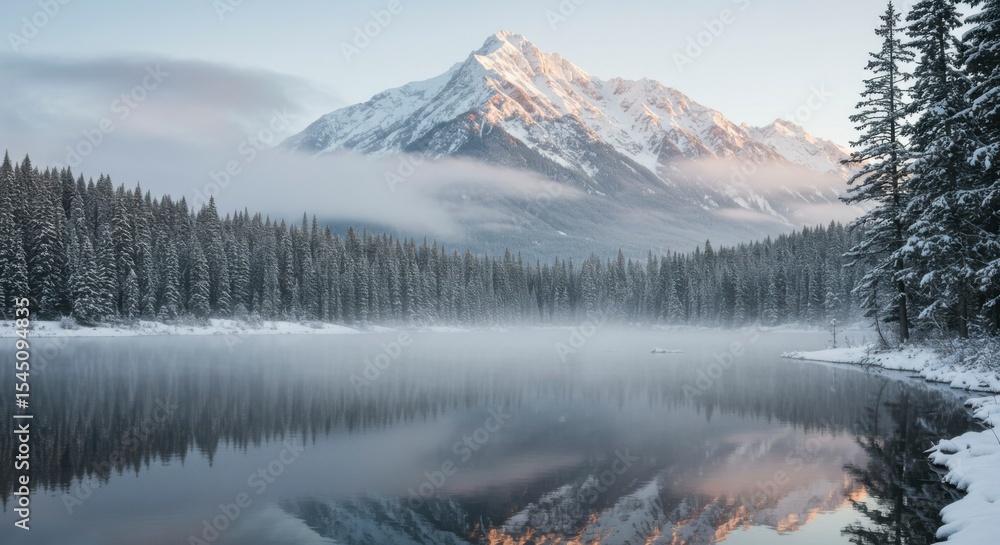 Fototapeta premium Winter mountain lake scene