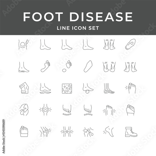 Foot Disease Line Icon Set – Medical, Pain, Injury, Infection, Diabetes, Orthopedic, Podiatry, Minimal Vector Collection