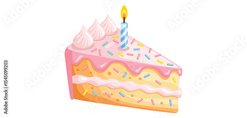 Delicious Pink Birthday Cake Slice with Candle
