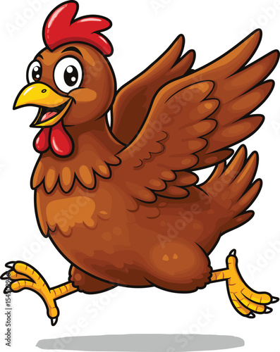 Cheerful Cartoon Chicken Running with Spread Wings, Fun Farm Animal Illustration