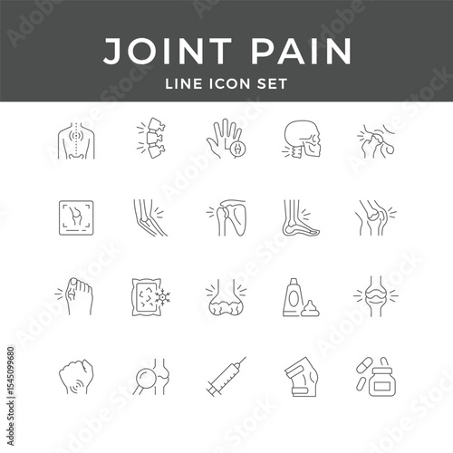 Joint Pain Line Icon Set – Arthritis, Inflammation, Medical, Bone, Therapy, Health, Orthopedic, Minimal Vector Collection