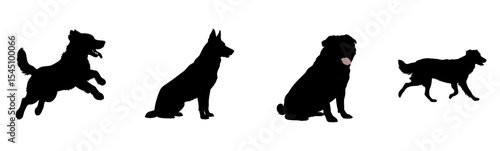Dog Silhouettes Collection: Playful and Posing Canine Breeds on Transparent Background

