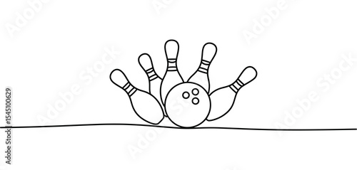 Simple Line Drawing of Bowling Pins and Ball