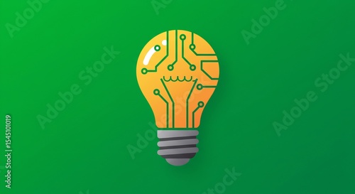 Pixel Art Lightbulb with Circuit Board Design on Green Background