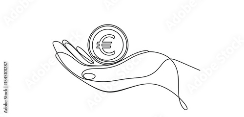Single Line Drawing of Hand Holding Euro Coin