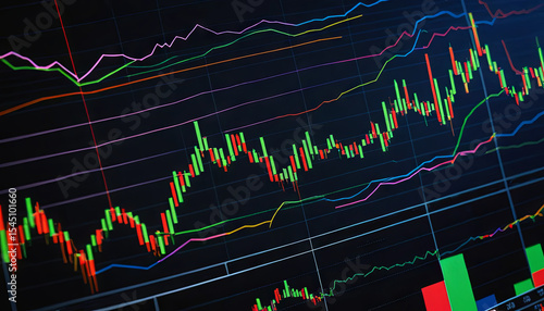 Detailed view of a candlestick chart displaying fluctuating financial data, highlighting stock trends over time in a professional trading environment