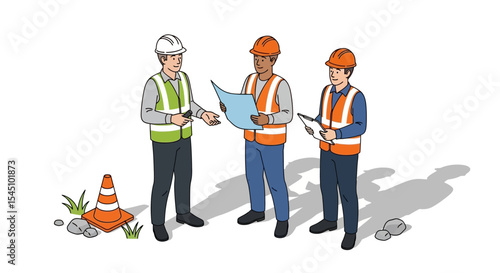 Construction Workers Reviewing Plans at a Construction Site