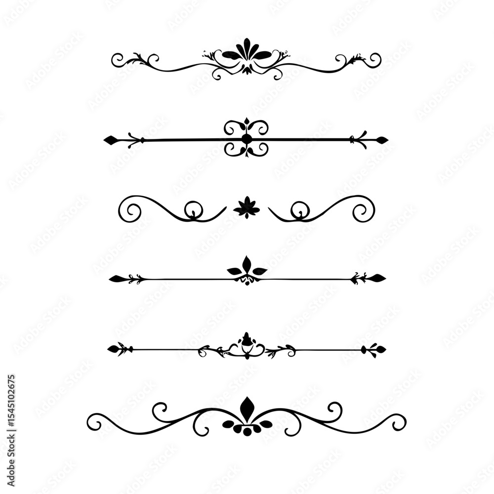 Obraz premium Text dividers with hearts doodle set. Wedding decorative elements. Divider ornament, borders, arrows. Hand drawn vector illustration isolated on white background 