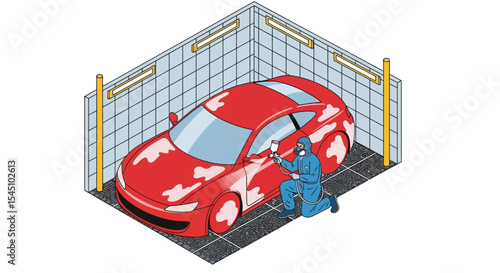 Professional Car Painting Automotive Refinishing Process Illustration