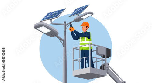 Solar Panel Installation and Maintenance A Technician Working on Solar Street Lights