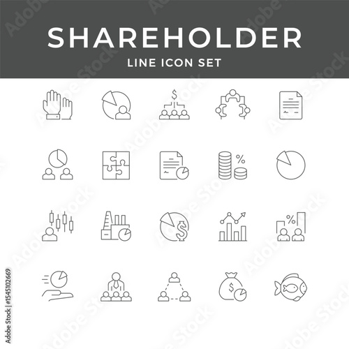 Shareholder Line Icon Set – Stocks, Investment, Equity, Dividend, Finance, Ownership, Business, Minimal Vector Collection