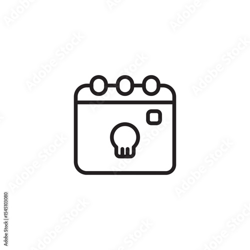A minimalist line icon depicts a calendar with a lightbulb that appears to be off or unlit, suggesting a forgotten idea, an unconfirmed event, or a concept that is not yet ready.