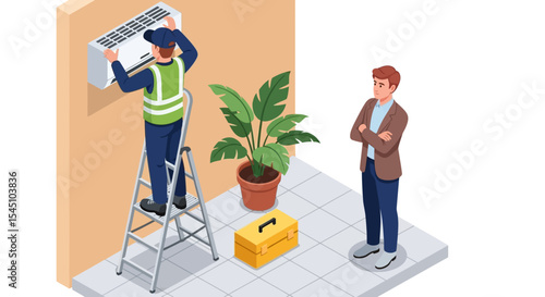 Air Conditioner Repair and Installation Service Expert Technician Fixing AC Unit