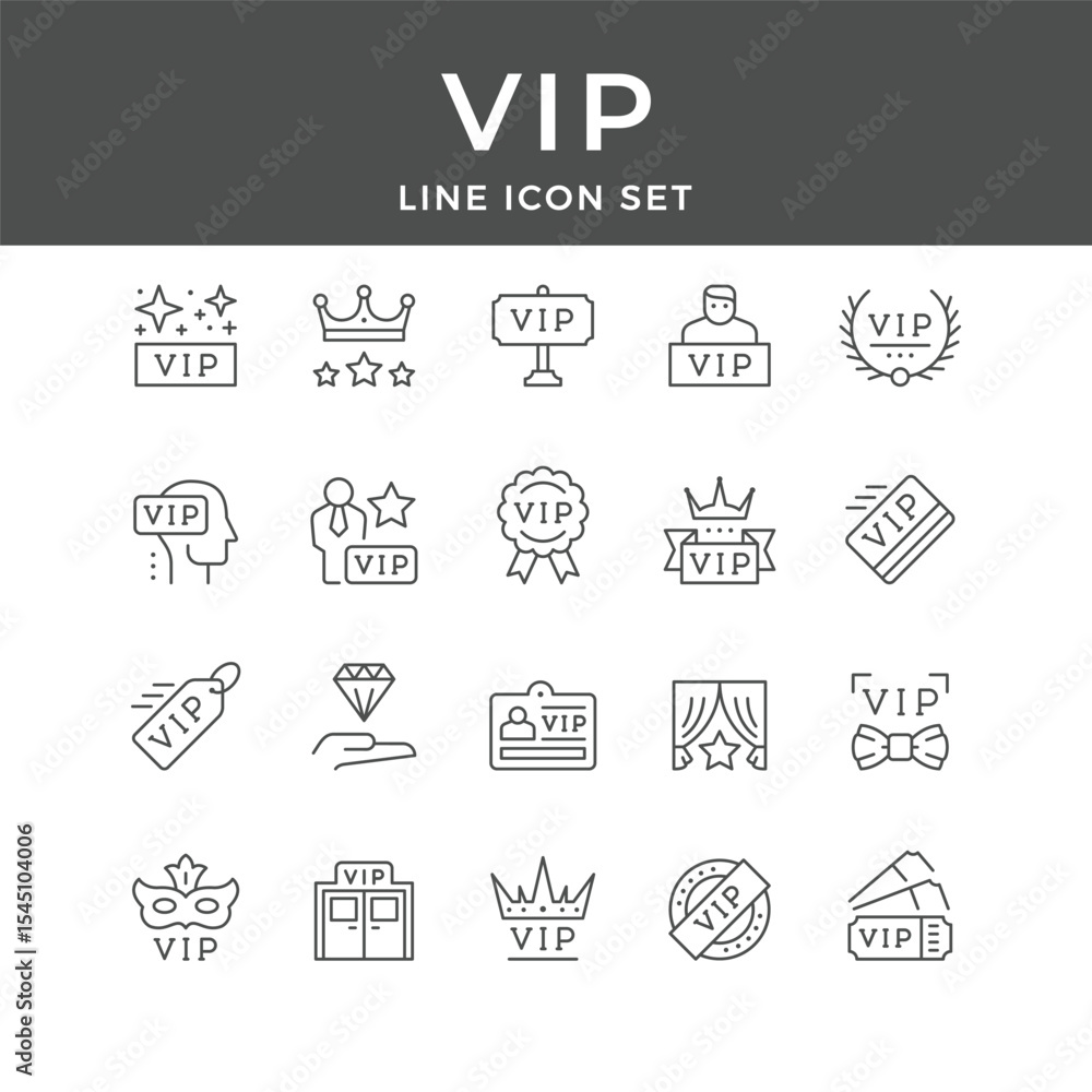 VIP Line Icon Set – Exclusive, Luxury, Access, Member, Event, Badge, Premium, Minimal Vector Collection VIP Line Icon Set – Exclusive, Luxury, Access, Member, Event, Badge, Premium, Minimal Vector Collection