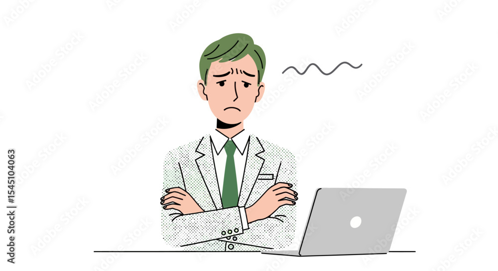 Worried Businessman Stressed at Work, Computer Problem, Illustration Worried Businessman Stressed at Work, Computer Problem, Illustration