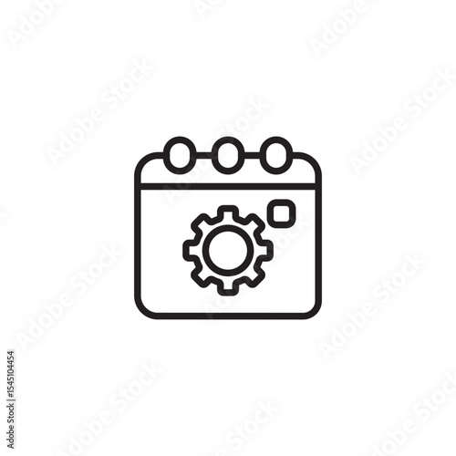 A clean line icon shows a calendar with a gear or cogwheel inside, representing scheduled settings adjustments, maintenance dates, or planning for operational tasks.