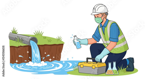 Environmental Engineer Testing Water Quality Pollution Control and Analysis