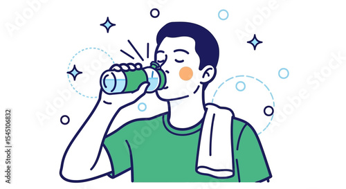 Hydrated Man Drinking Water from a Bottle After Workout