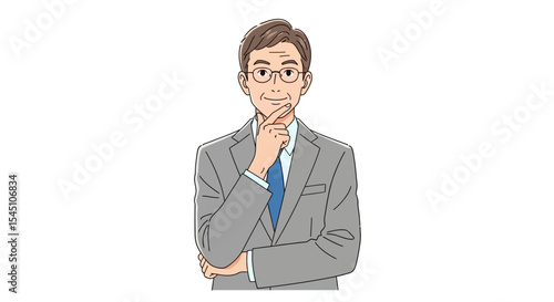 Thoughtful Businessman in Suit, Pensive Expression, Professional Portrait Illustration
