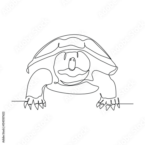 Continuous line of sea turtle tortoise giant galapgos sulcata brazilian animal reptile hard carapace wildlife sketch drawing editable stroke vector illustration