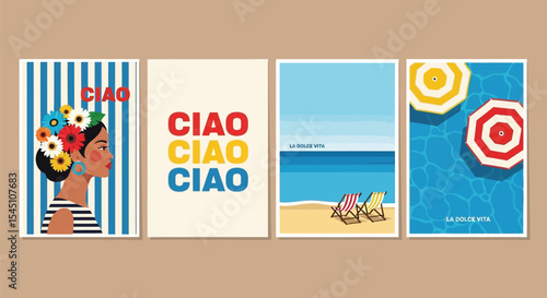 Summer Vibes Set of Four Vibrant Italian-Inspired Travel Posters