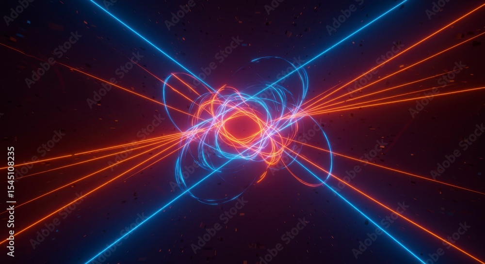 Obraz premium Glowing neon lines intersect, creating vibrant, swirling energy patterns in a dark space