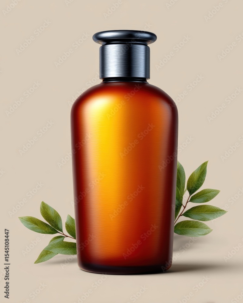 Isolated Shampoo Bottle with Leaves in Frame Isolated Shampoo Bottle with Leaves in Frame