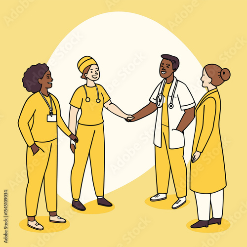 Circle of Diverse Professionals Joining Hands – Yellow Unity Concept Vector
 Adobe Illustrator Artwork