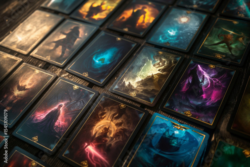 Fantasy Game Cards with Epic Characters and Dark Magical Art