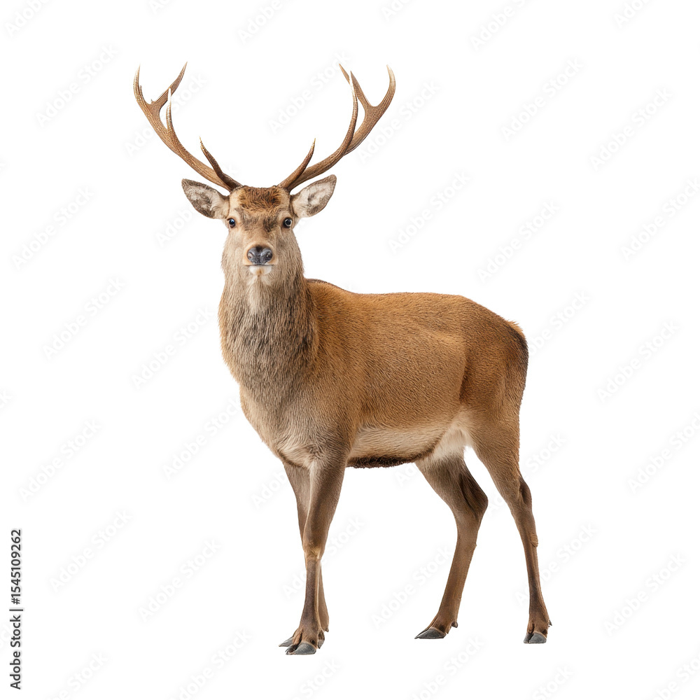 Fototapeta premium Majestic stag standing proudly with antlers, showcasing grace and nature’s beauty in a serene environment Transparent background or png