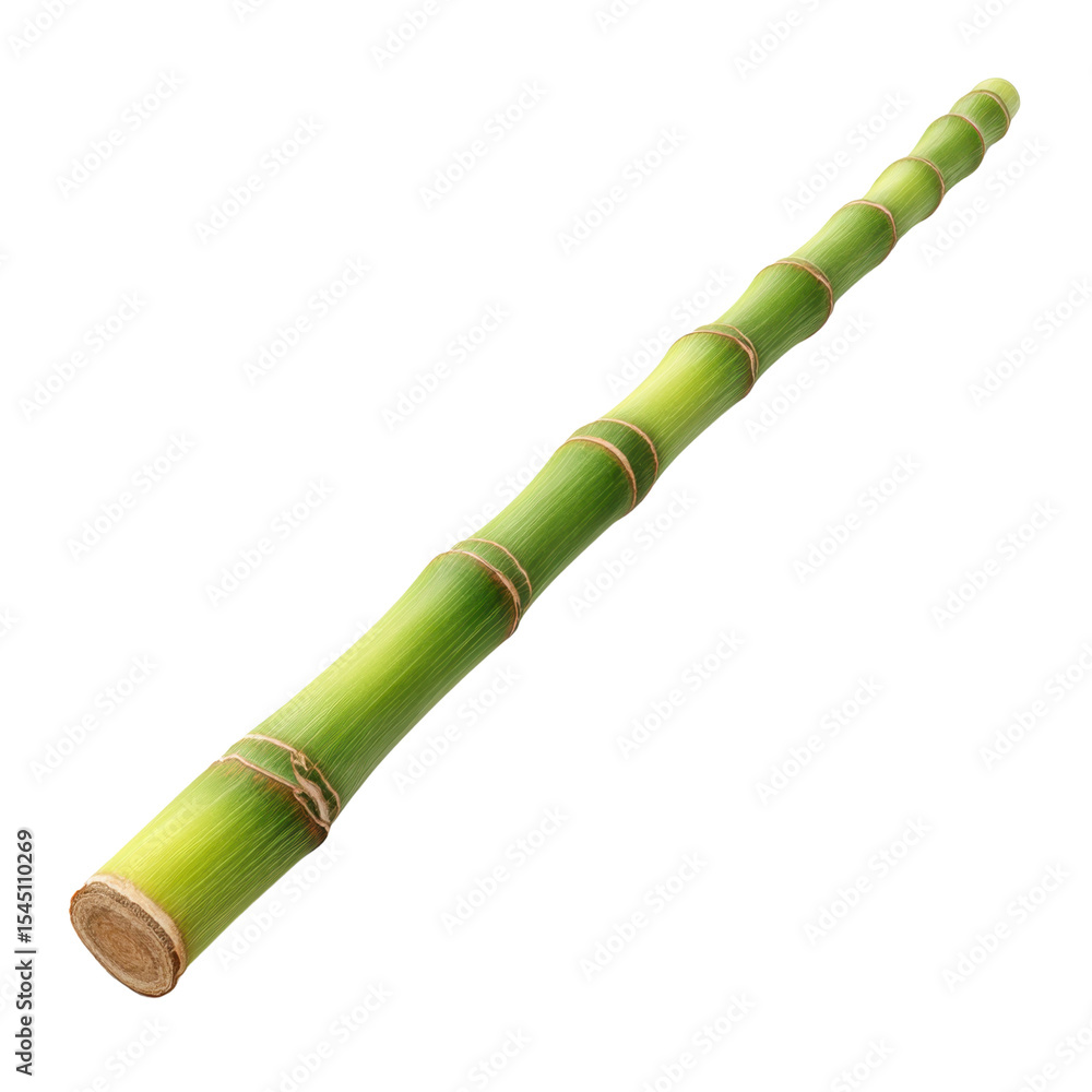 Fototapeta premium Fresh Green Sugar Cane Stalk Isolated on White Background for Natural Product Themes and Culinary Use Transparent background or png