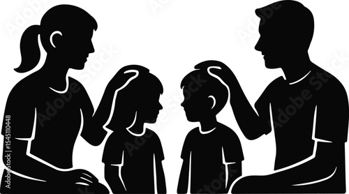 Parents Blessing Child – Vector Illustration of Mother and Father Giving Blessings