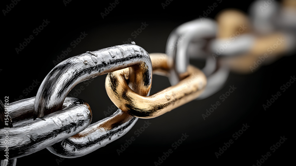 Fototapeta premium Strong connection: Gold and silver chain link