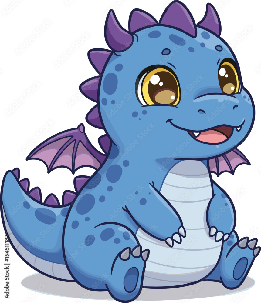 Adorable Cartoon Dragon with Purple Spikes and Happy Expression, Fantasy Creature Illustration Adorable Cartoon Dragon with Purple Spikes and Happy Expression, Fantasy Creature Illustration