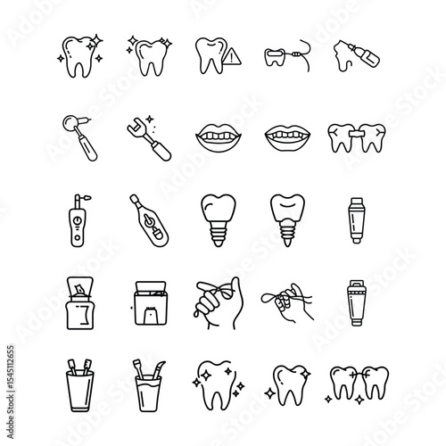 Vector art of dental care and oral hygiene icons isolated on white background